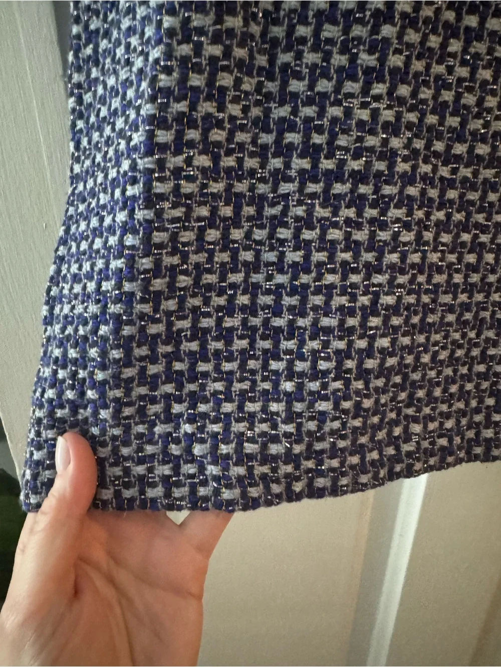 J. Crew Blue and White Tweed Short Sleeve Top
